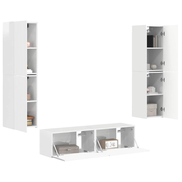TV-Schrank Set 6-teilig Hochglanz Weiß