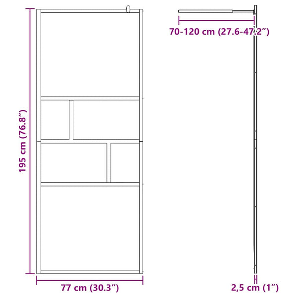 Schwarze Walk-In Duschwand 80cm