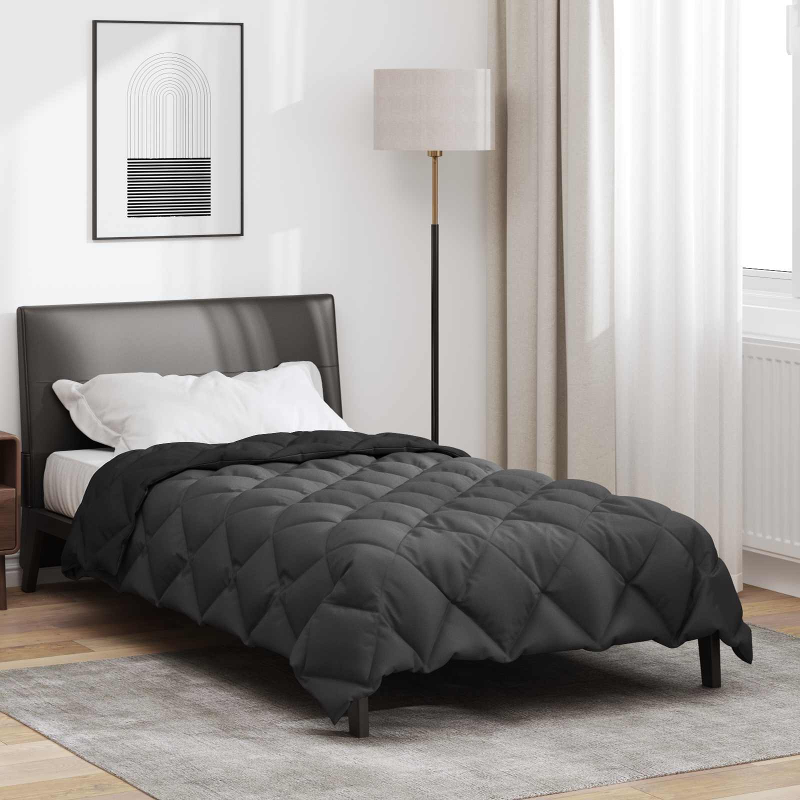 vidaXL Couette d'hiver noire et anthracite 140 x 220 cm en microfibre