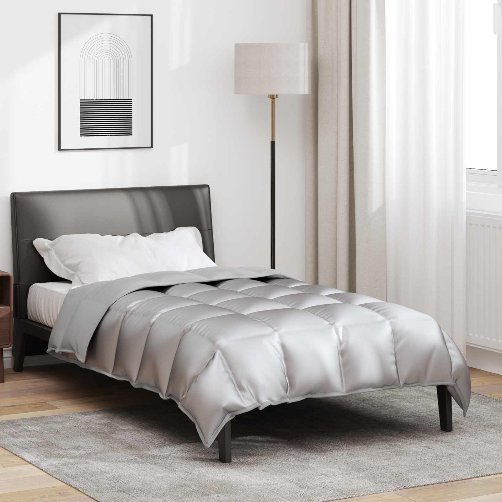 vidaXL Couette d'hiver argentée 140 x 200 cm satin et microfibre