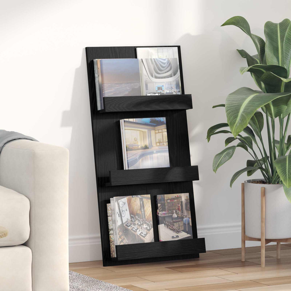 Magazinregal Schwarz Eichenoptik