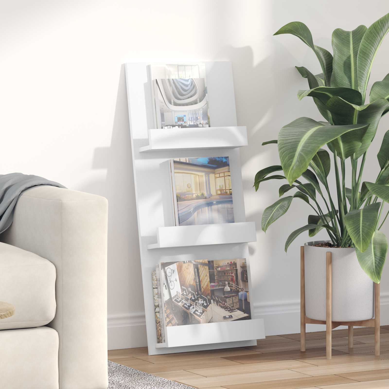 Weißes Magazinregal mit Fach, 102 cm hoch