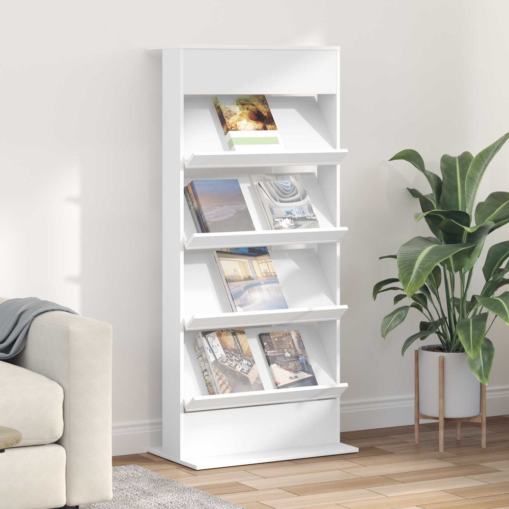 Weißes Zeitschriftenregal mit Regalen