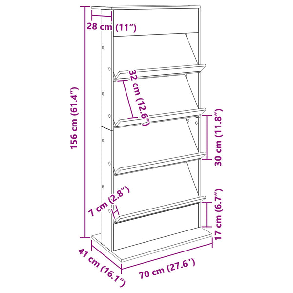 Zeitschriftenregal Altholz 70x41x156cm