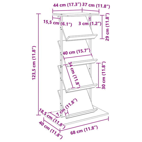 Zeitschriftenregal Altholz 68x40x123.5 cm