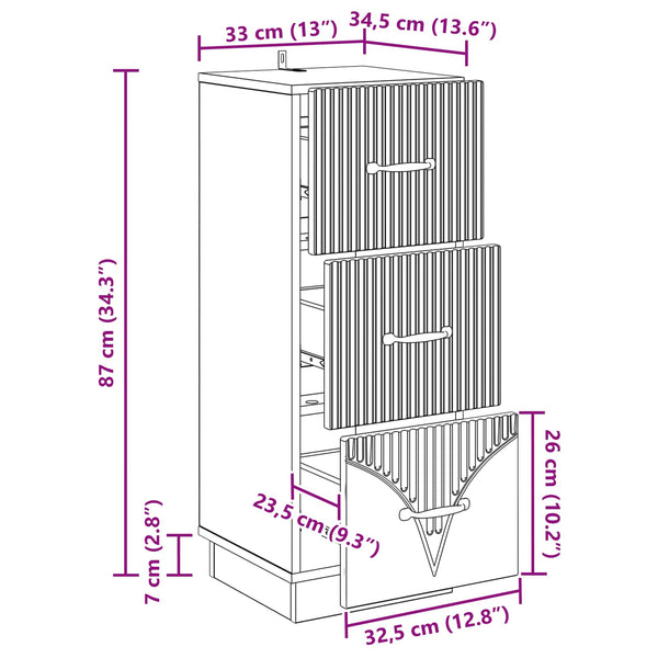 vidaXL Meuble de rangement à tiroirs en bois de récupération 33 x 34,5 x 87 cm en bois d'ingénierie