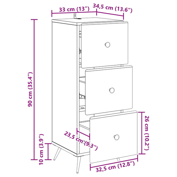 Schubladenschrank Altholz, 90 cm hoch