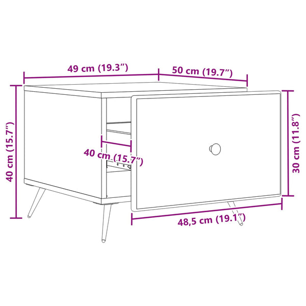 vidaXL Table basse Chêne fumé 49 x 50 x 40 cm Bois d'ingénierie