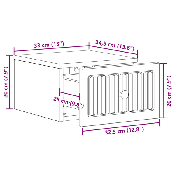 vidaXL Table de chevet murale Chêne fumé 33 x 34,5 x 20 cm