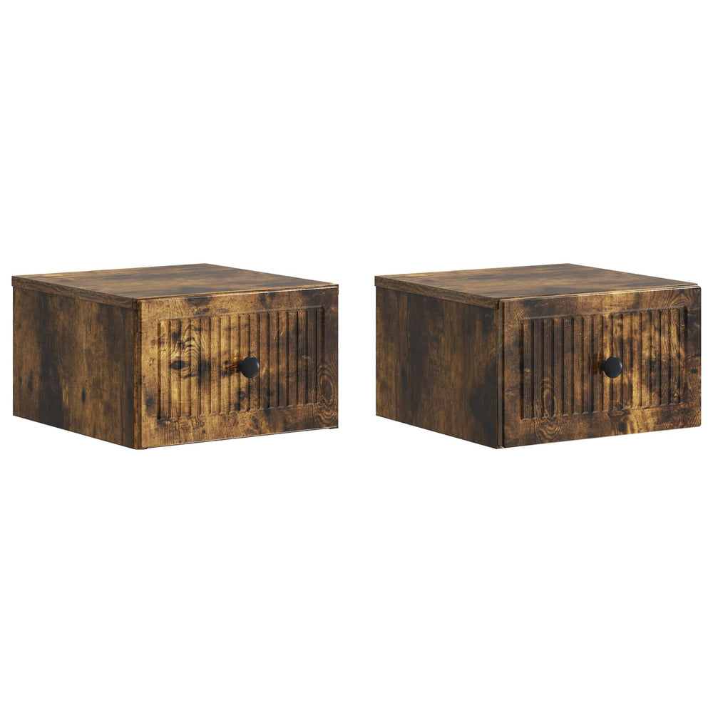 vidaXL Wall-Mounted Bedside Tables 2 pcs Smoked Oak Engineered Wood