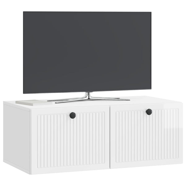 Wandmontierter TV-Schrank Weiß Hochglanz