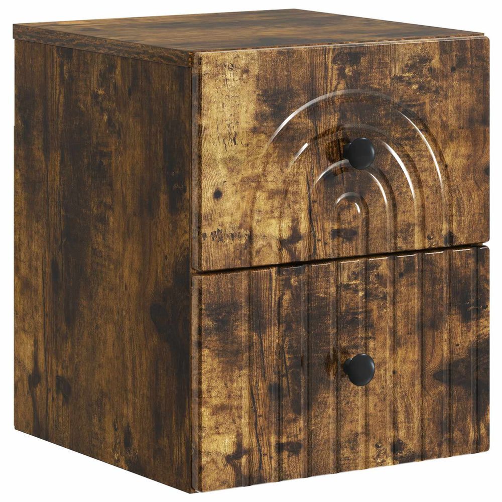 vidaXL Wall-Mounted Bedside Table Smoked Oak 33 x 34.5 x 40 cm