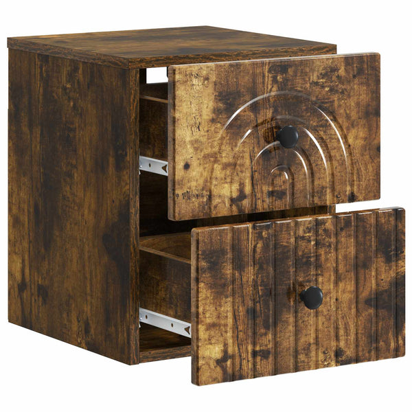 vidaXL Table de chevet murale chêne fumé 33 x 34,5 x 40 cm