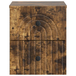 vidaXL Table de chevet murale chêne fumé 33 x 34,5 x 40 cm