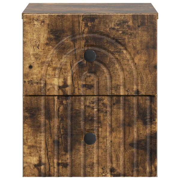 vidaXL Table de chevet murale chêne fumé 33 x 34,5 x 40 cm