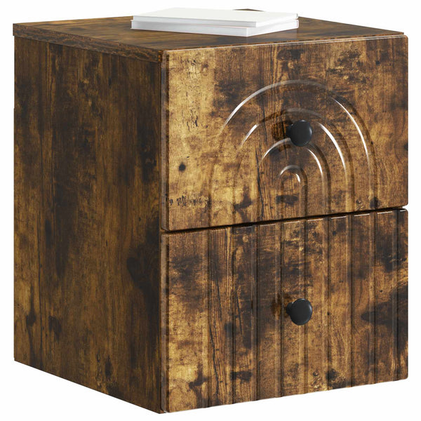 vidaXL Table de chevet murale chêne fumé 33 x 34,5 x 40 cm