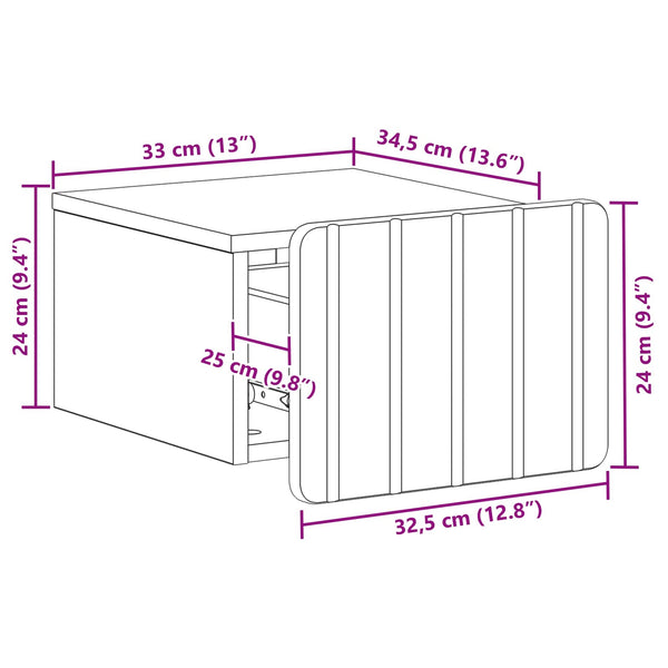 vidaXL Chevet mural 2 pcs Gris béton 33 x 34,5 x 24 cm