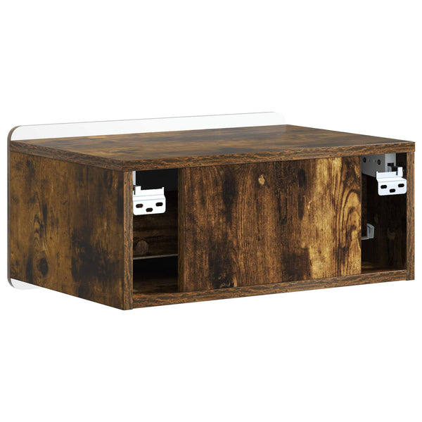 vidaXL Table de chevet murale chêne fumé 49 x 34,5 x 24 cm