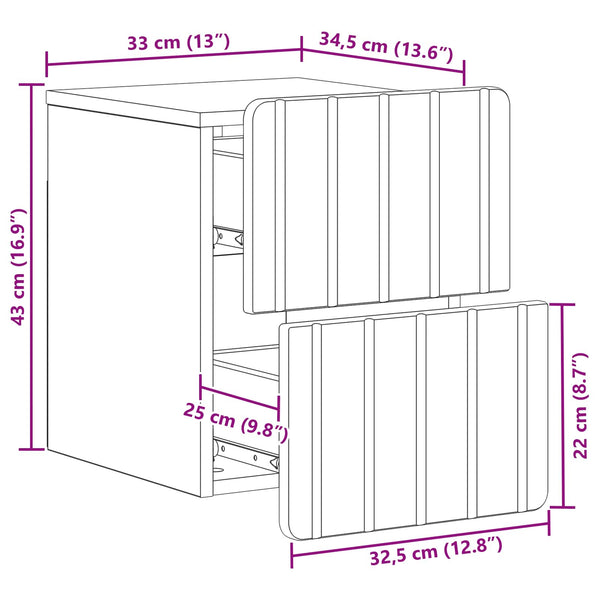 vidaXL Tables de chevet murales 2 pcs Chêne artisan 33 x 34,5 x 43 cm