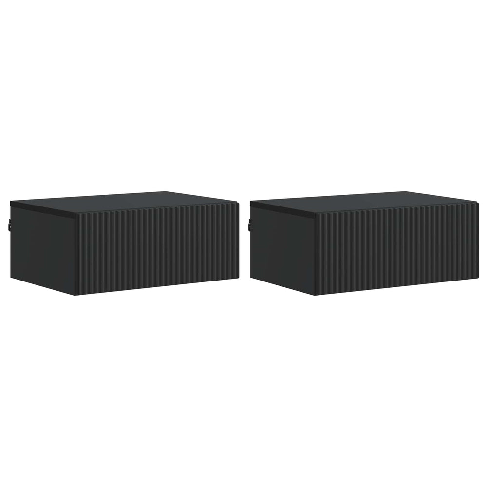 Wandmontierter Nachttisch Schwarz, 2er-Set