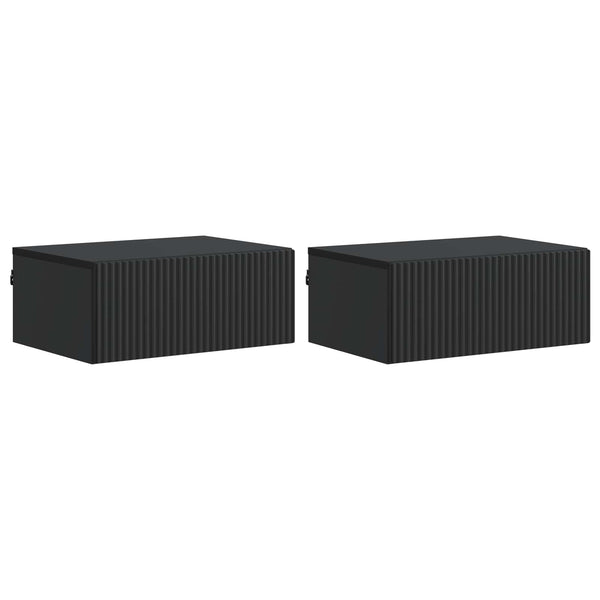 Wandmontierter Nachttisch Schwarz, 2er-Set
