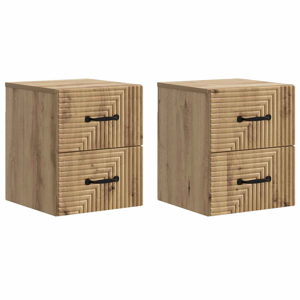 Wandmontierte Nachttische 2er-Set Eiche