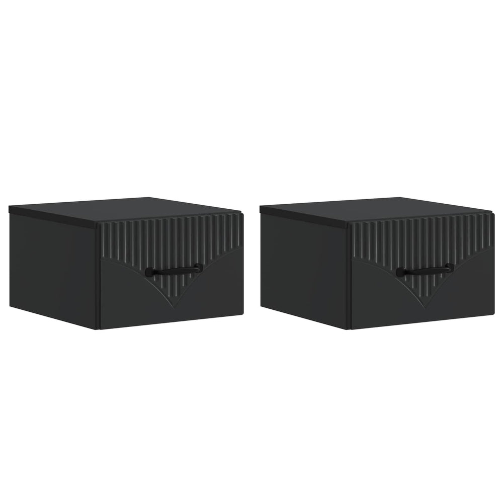 Wandmontierter Nachttisch Schwarz, 2er-Set