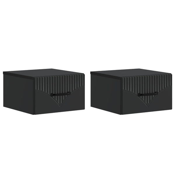 Wandmontierter Nachttisch Schwarz, 2er-Set