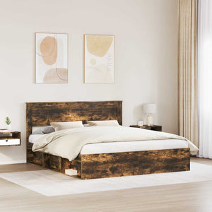 Bettrahmen 200x200 cm Geräucherte Eiche Kiefer Massivholz