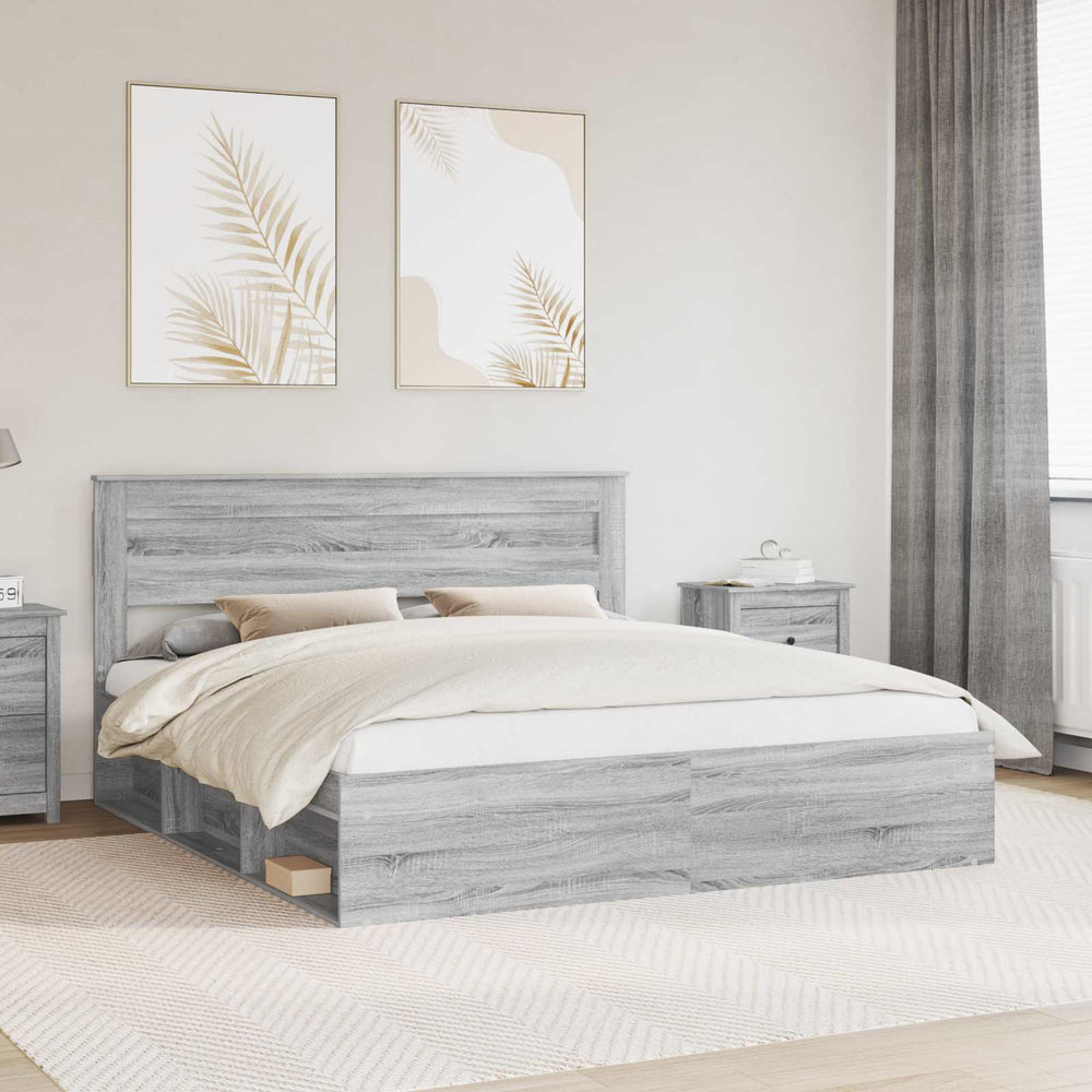 Bettrahmen 200x200 cm Grau Kiefernholz