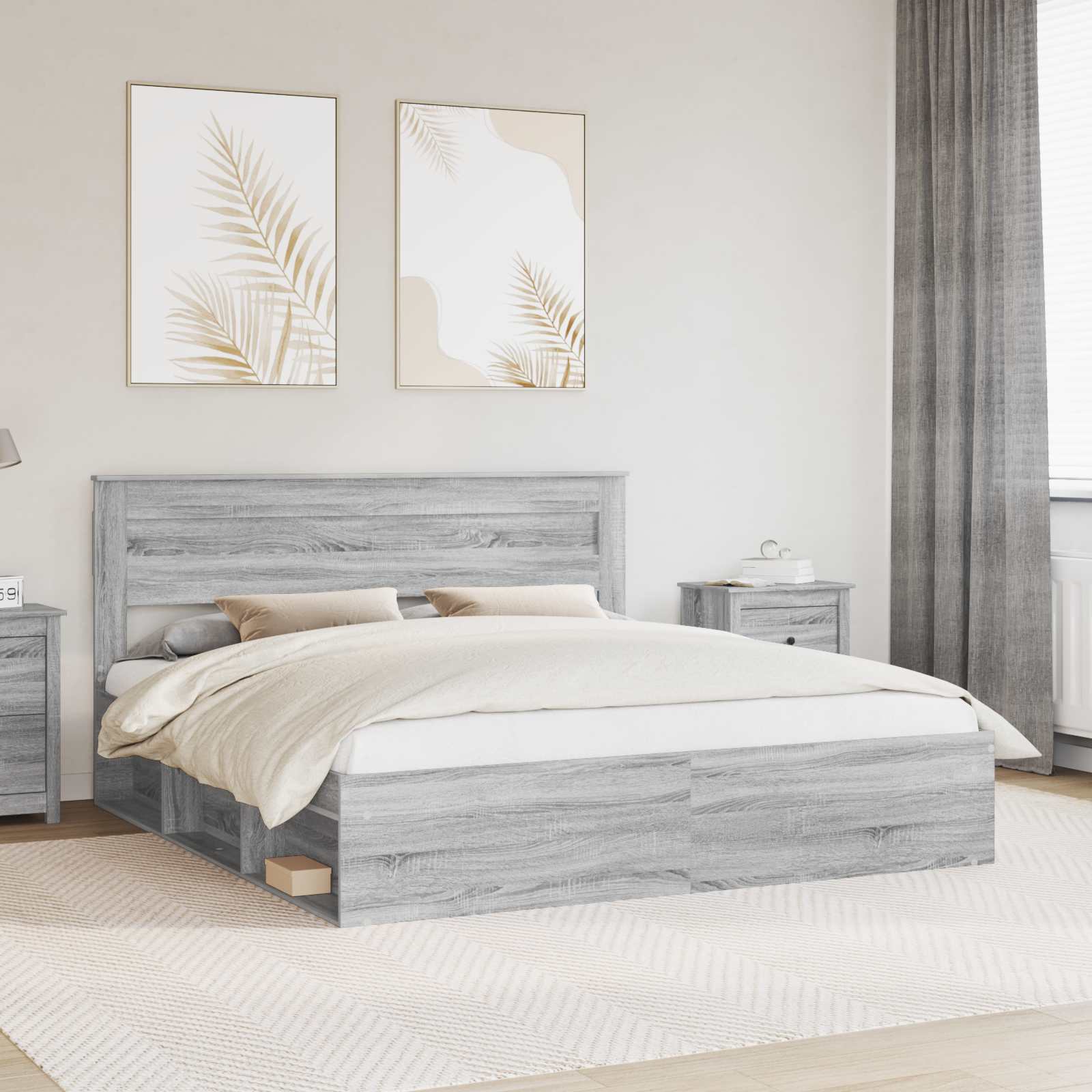 Bettrahmen 200x200 cm Grau Kiefernholz