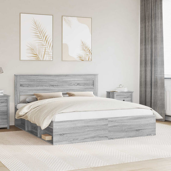 Bettrahmen 200x200 cm Grau Kiefernholz