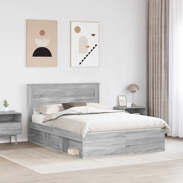 Bettrahmen 140x190 Graues Sonoma Kiefernholz