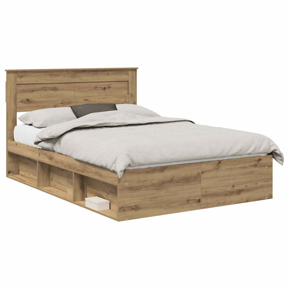 vidaXL Bed Frame with Headboard Solid Oak 140 x 190 cm