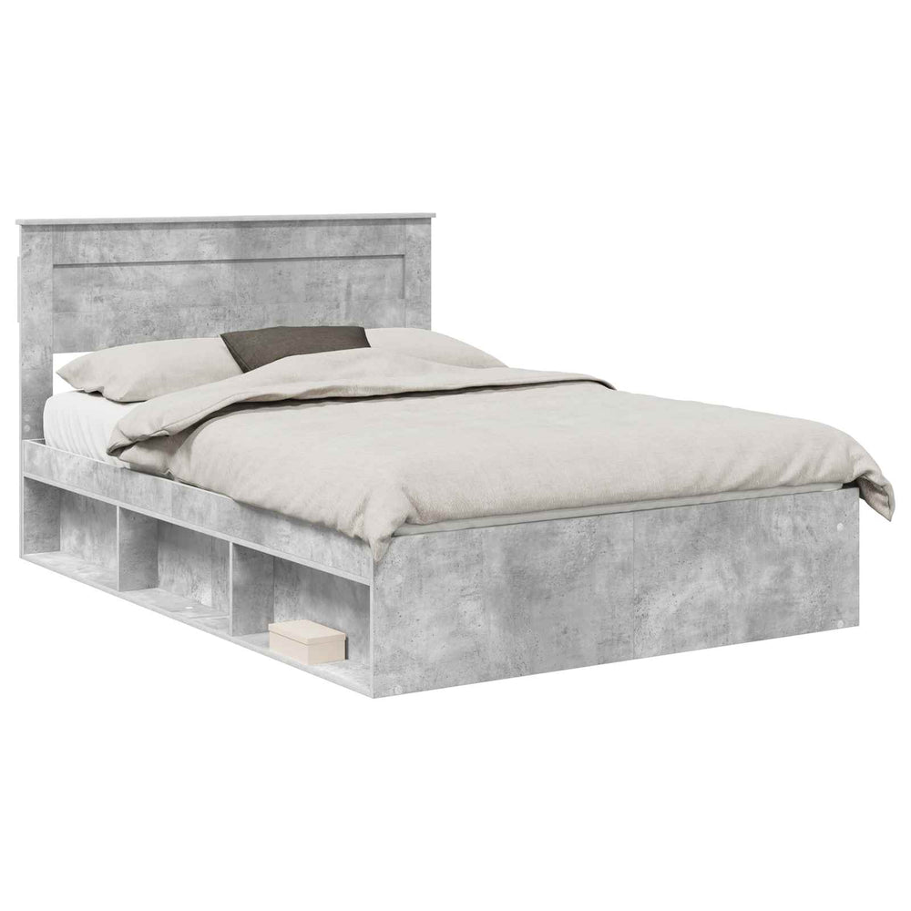 vidaXL Bed Frame with Headboard Concrete 140 x 200 cm Solid Pine Wood