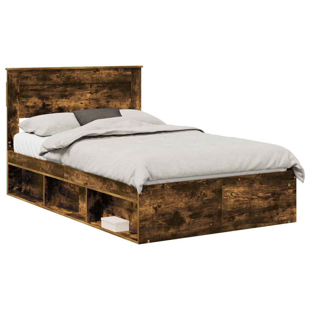 vidaXL Bed Frame Smoked Oak 135 x 190 cm Solid Pine Wood