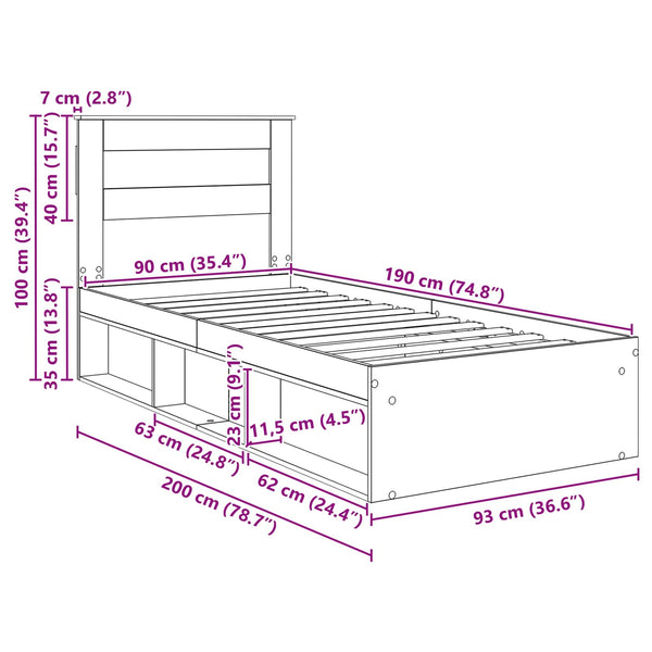Bettrahmen 90x190 Graues Sonoma Kiefernholz