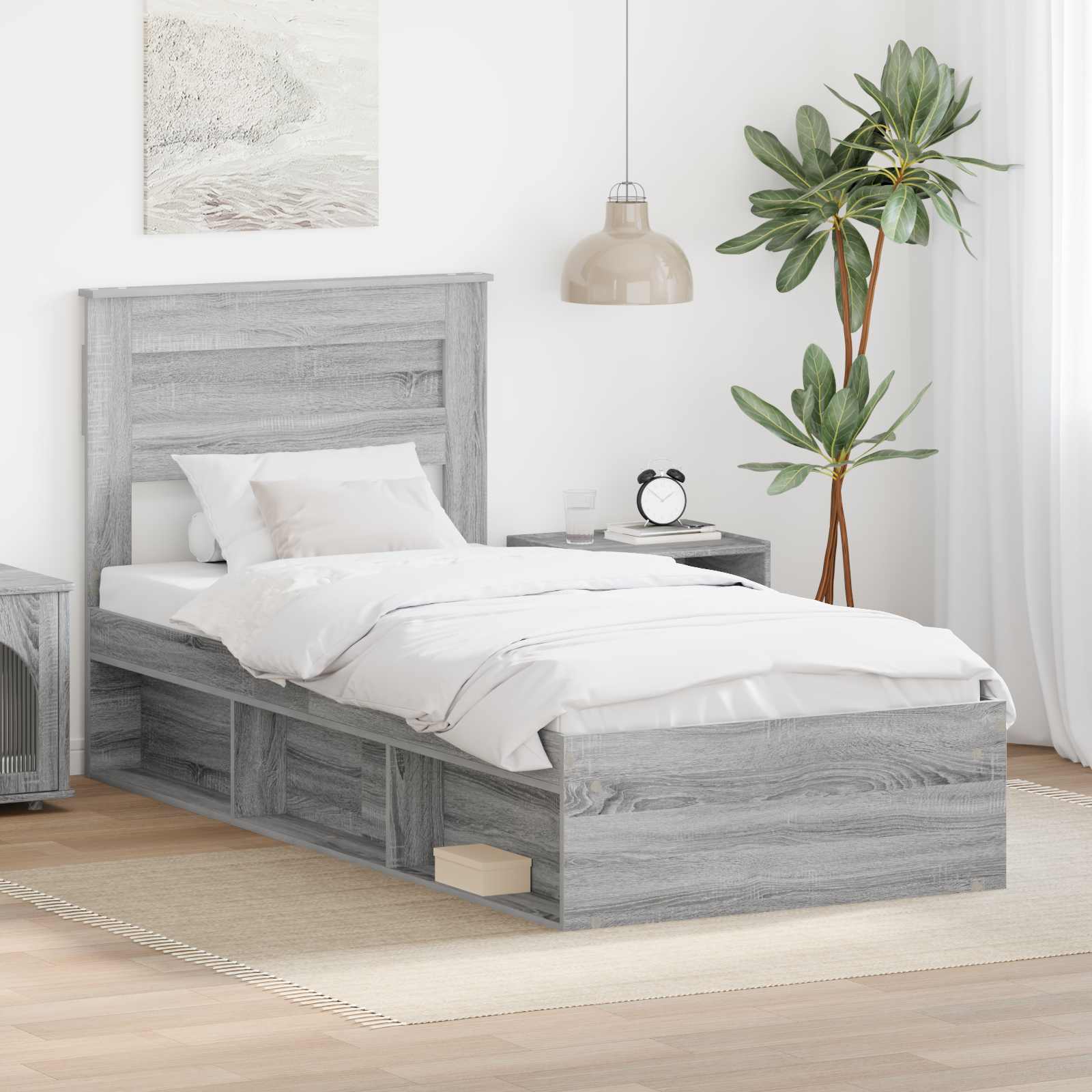 Bettrahmen 90x200 Graues Sonoma Kiefernholz