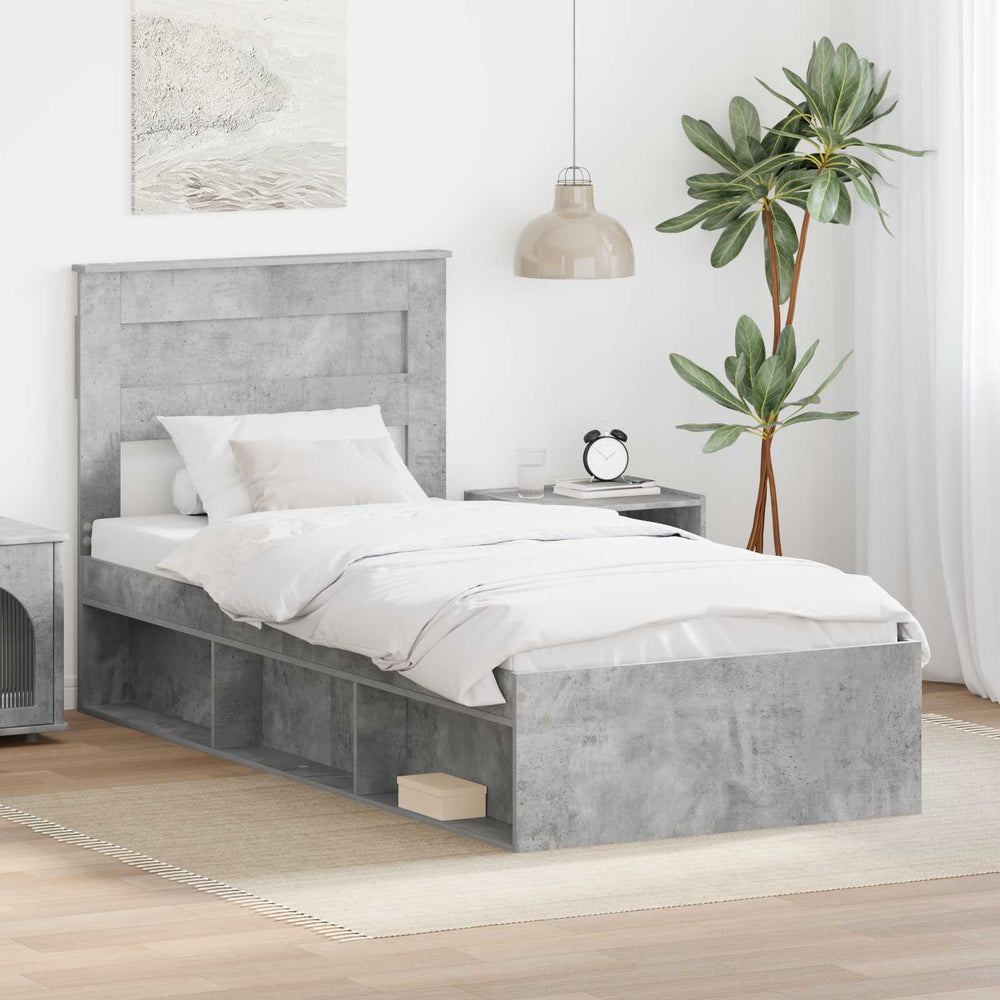 vidaXL Bed Frame Concrete Grey 75 x 190 cm Solid Pine Wood