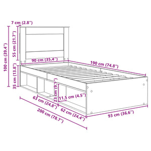 Schwarzer Bettrahmen 90x190 cm Kiefernholz