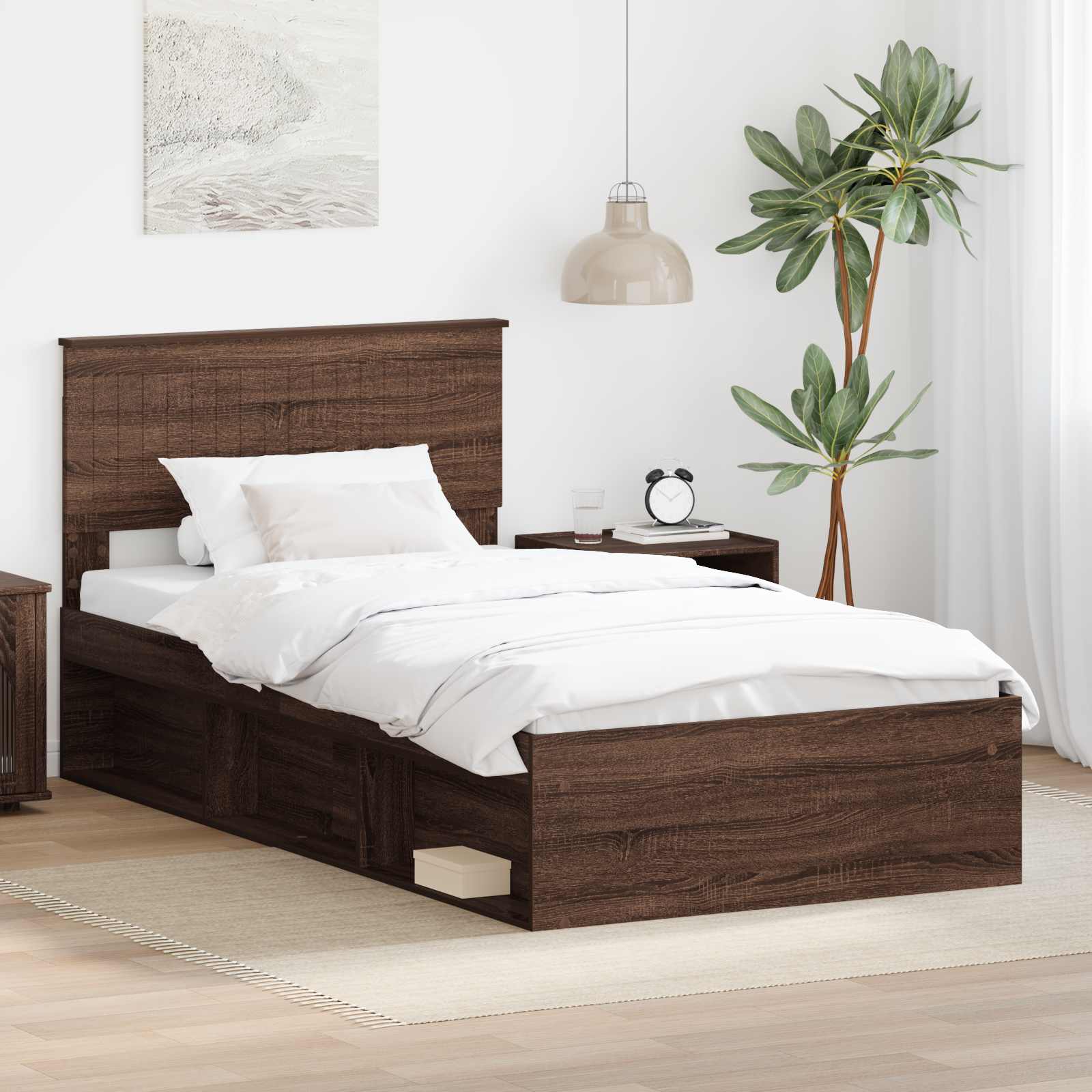 Bettrahmen 100x200 Braun Eiche Massivholz Kiefer