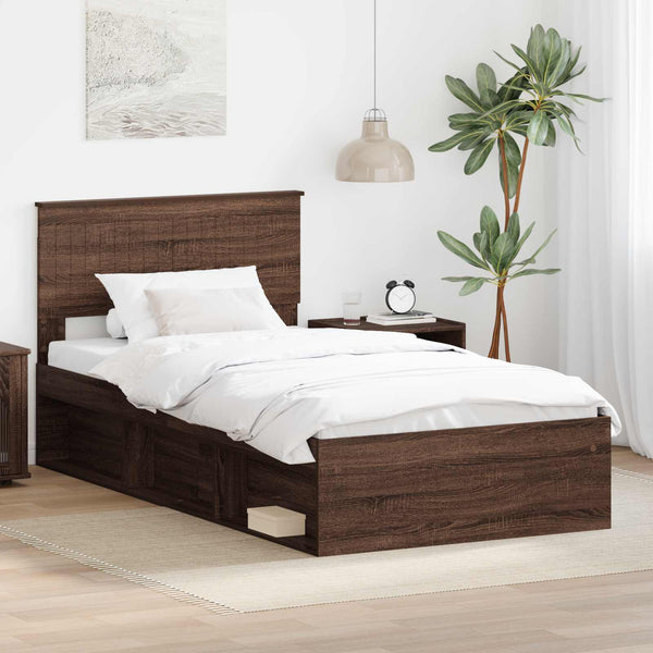 Bettrahmen 100x200 Braun Eiche Massivholz Kiefer