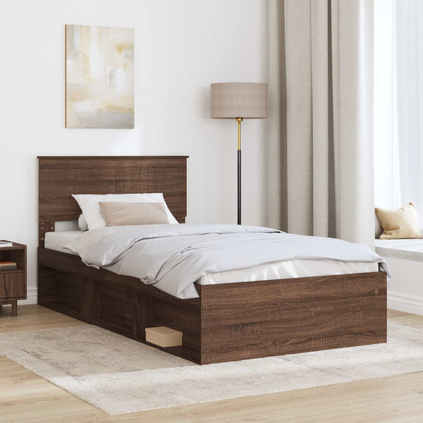 Bettrahmen 100x200 Braun Eiche Massivholz Kiefer