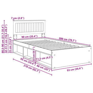 Bettrahmen 90x200 Braun Eiche Massivholz Kiefer