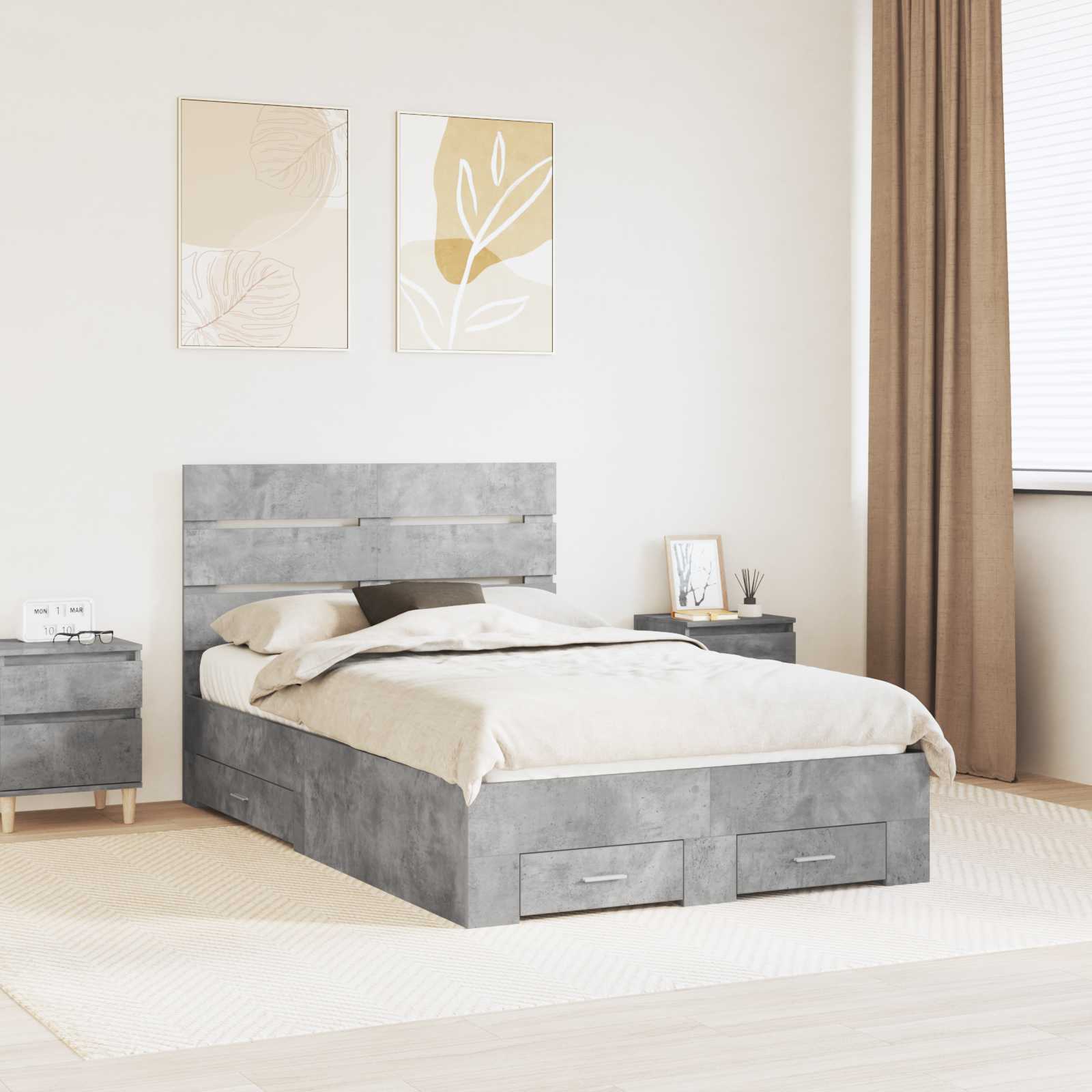Bettrahmen mit Schubladen 120x200 Beton Grau