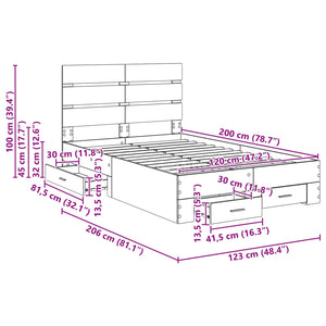 Bettrahmen mit Schubladen 120x200 Beton Grau