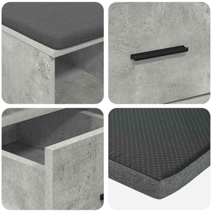 Flurbank Betongrau mit Kissen und Schubladen