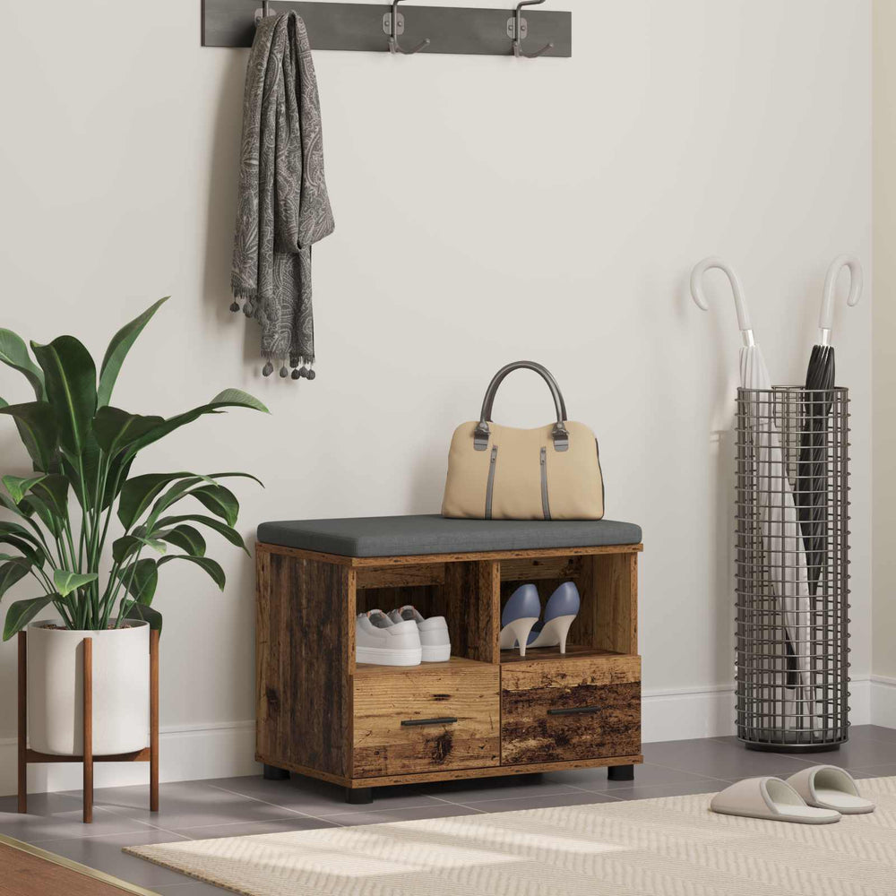 Flurbank Altholz mit Kissen & Schubladen