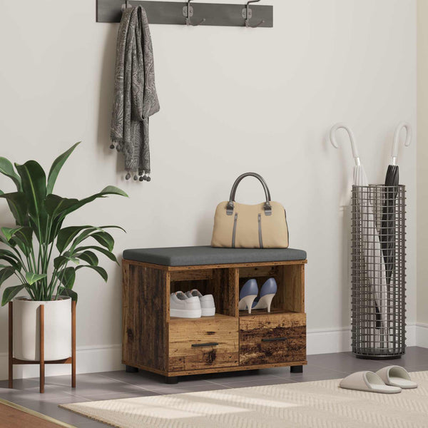Flurbank Altholz mit Kissen & Schubladen