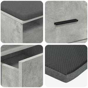 Flurbank Betongrau mit Kissen & Schubladen
